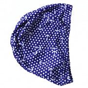 Waterproof and stylish girls swimming cap in blue and white