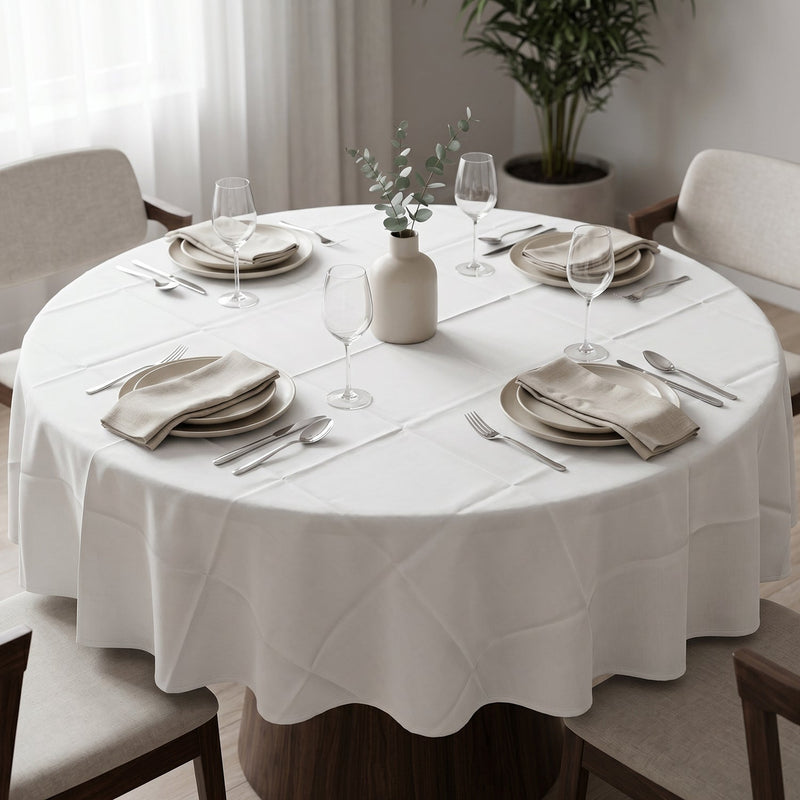 Premium white round tablecloth for home and party use