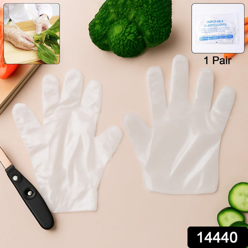 Transparent disposable plastic hand gloves pack for kitchen use