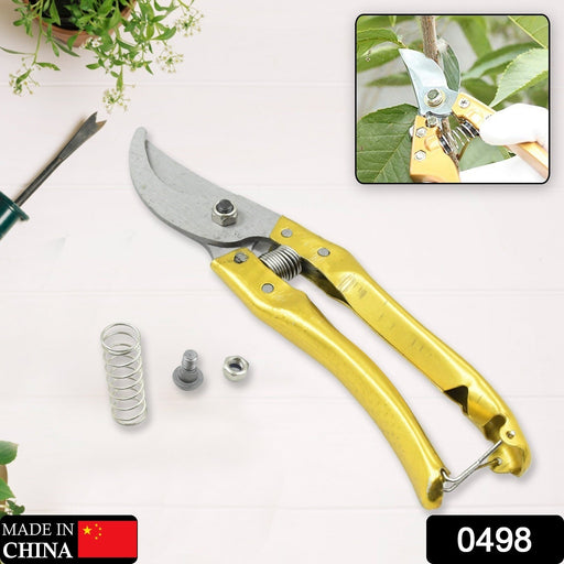 Close-up of the ultra-sharp high carbon steel blades and safety lock on the pruning scissors.